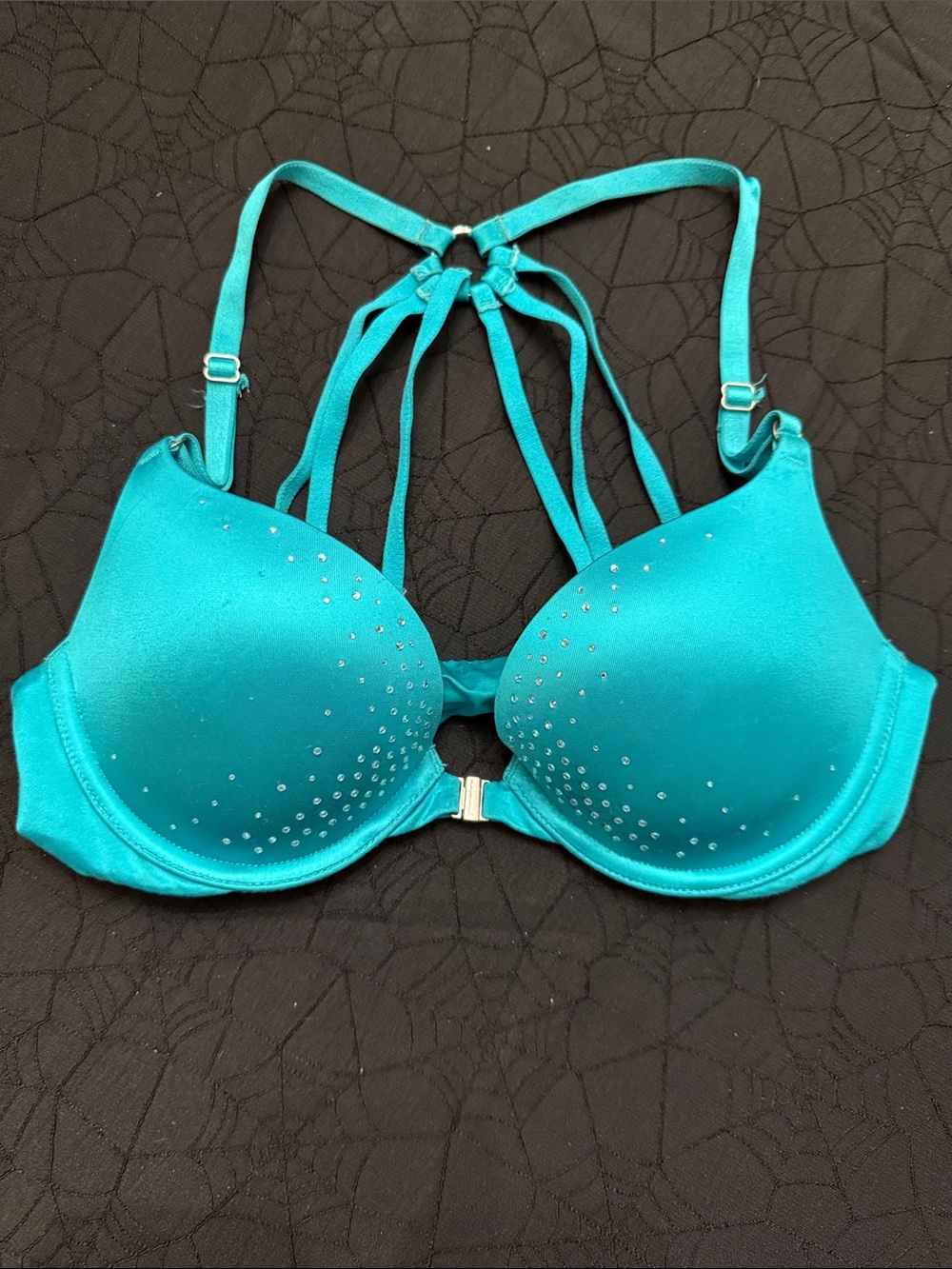 Victoria's Secret Teal Strappy Push-Up Bra with Rhinestones